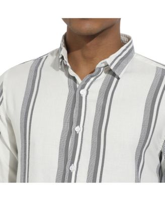 Men's White & Dark Grey Barcode Striped Shirt