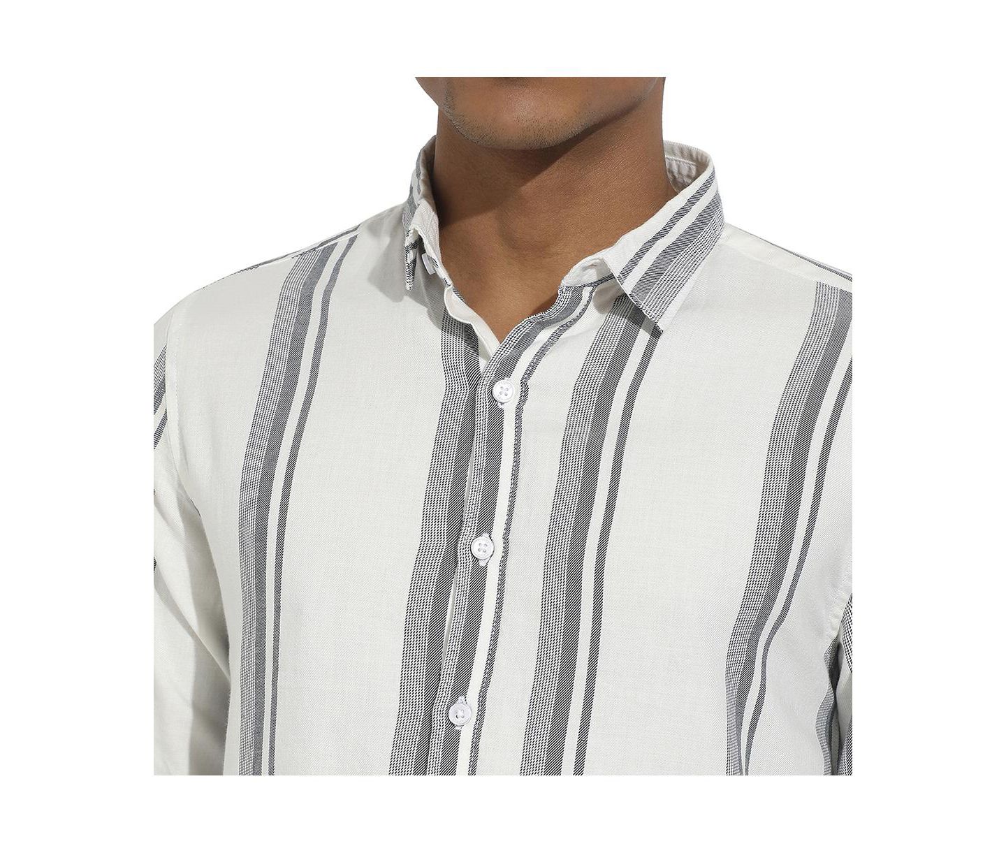 Мужская рубашка Cahoot Campus Sutra White & Dark Grey Barcode Striped, цвет: Белый — фото 7