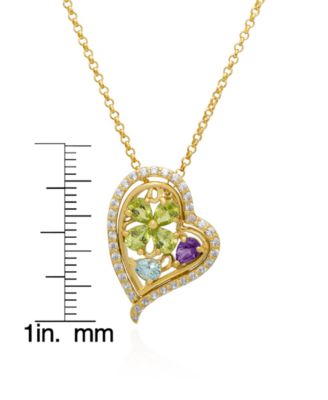 Multi-Stone (1.27 ct. t.w.) Heart Pendant Necklace in 14k Gold Over Sterling Silver