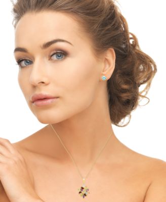 2- Pc. Multi-Stone (3.13 ct. t.w.) & Diamond (0.005 ct. t.w.) Pendant Necklace & Earrings Set in Yellow Gold Plated Sterling Silver