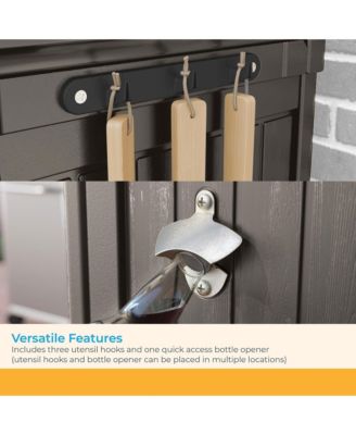 Patio Plastic Storage and Prep Station with Wicker Pattern, Stoney Gray