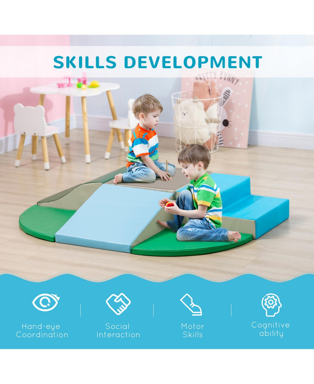 Qaba 6-Pieces Foam Climbing Blocks for Toddlers 1-3 Years, Assorted
