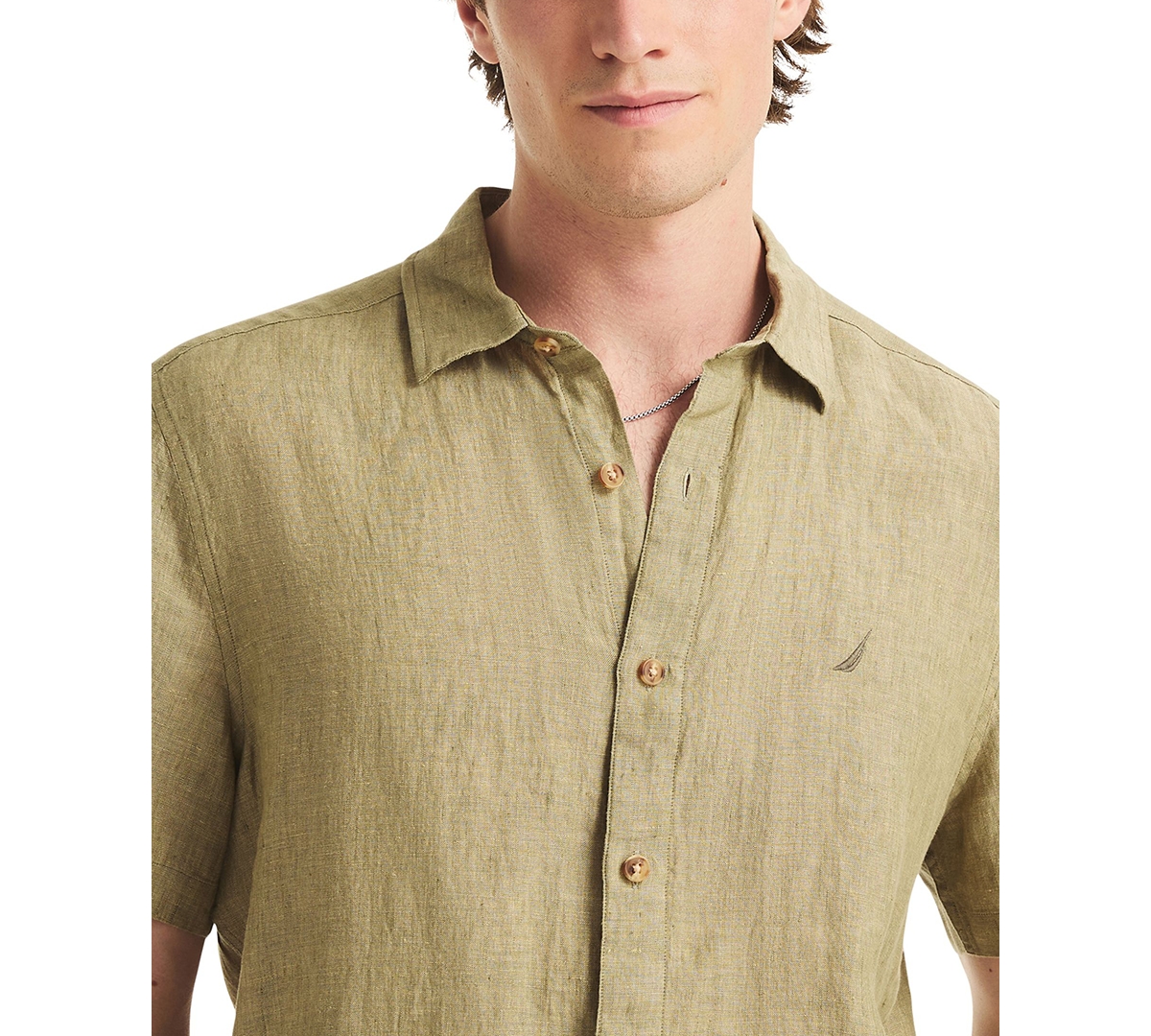 Nautica Men's Classic-Fit Solid Linen Short-Sleeve Shirt