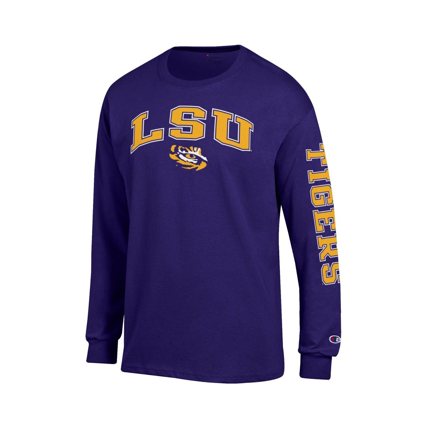 Мужская футболка Champion Purple LSU Tigers Arch Over Logo 2-Hit Long Sleeve, цвет: Чёрный — фото 4