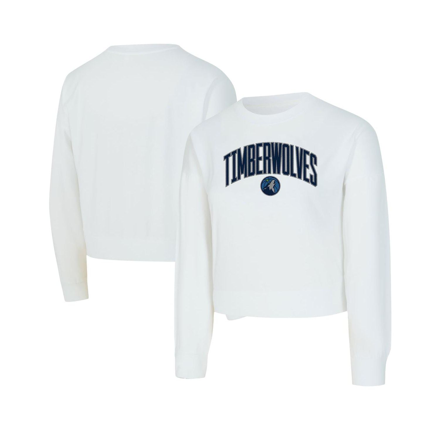 Women's White Minnesota Timberwolves Laney Chenille Cropped Long Sleeve T-Shirt