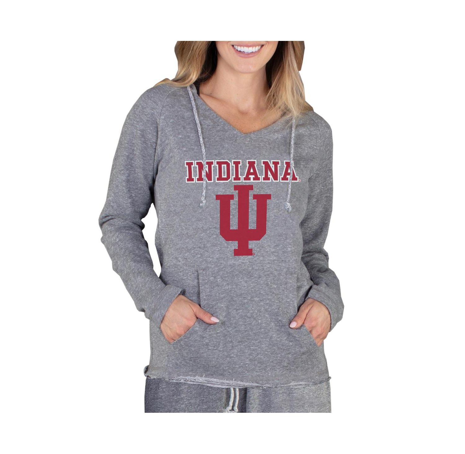 Women's Gray Indiana Hoosiers Mainstream Lightweight Terry Pullover Hoodie