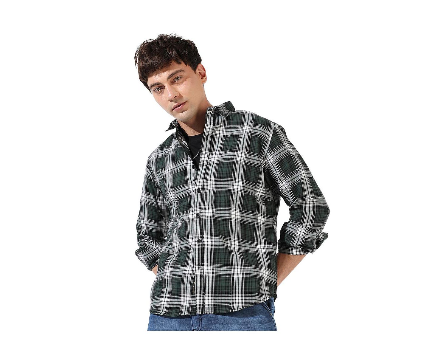 Мужская рубашка Cahoot Campus Sutra Green Checkered Regular Fit Casual, цвет: Зелёный — фото 1