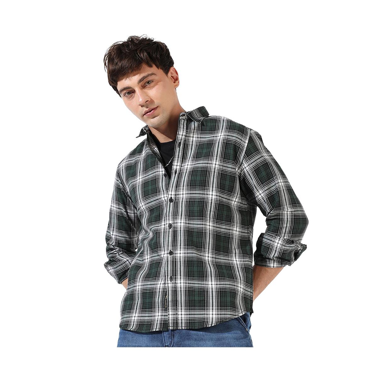 Campus Sutra Men's Green Checkered Regular Fit Casual Shirt