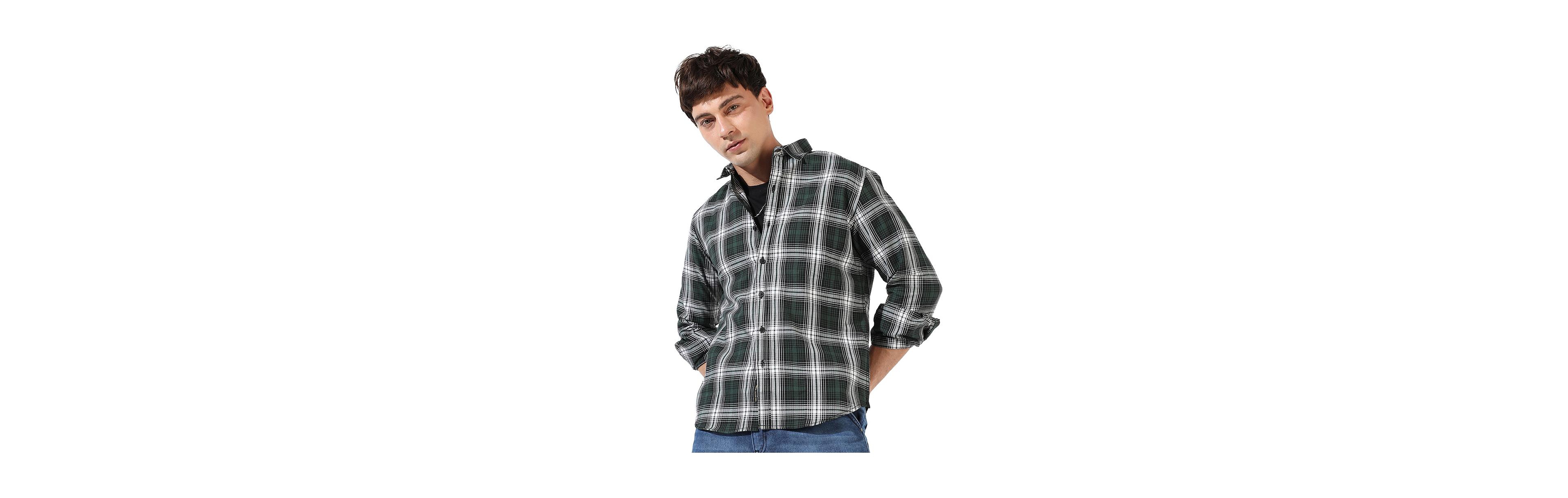 Cahoot Men's Campus Sutra Green Checkered Regular Fit Casual Shirt