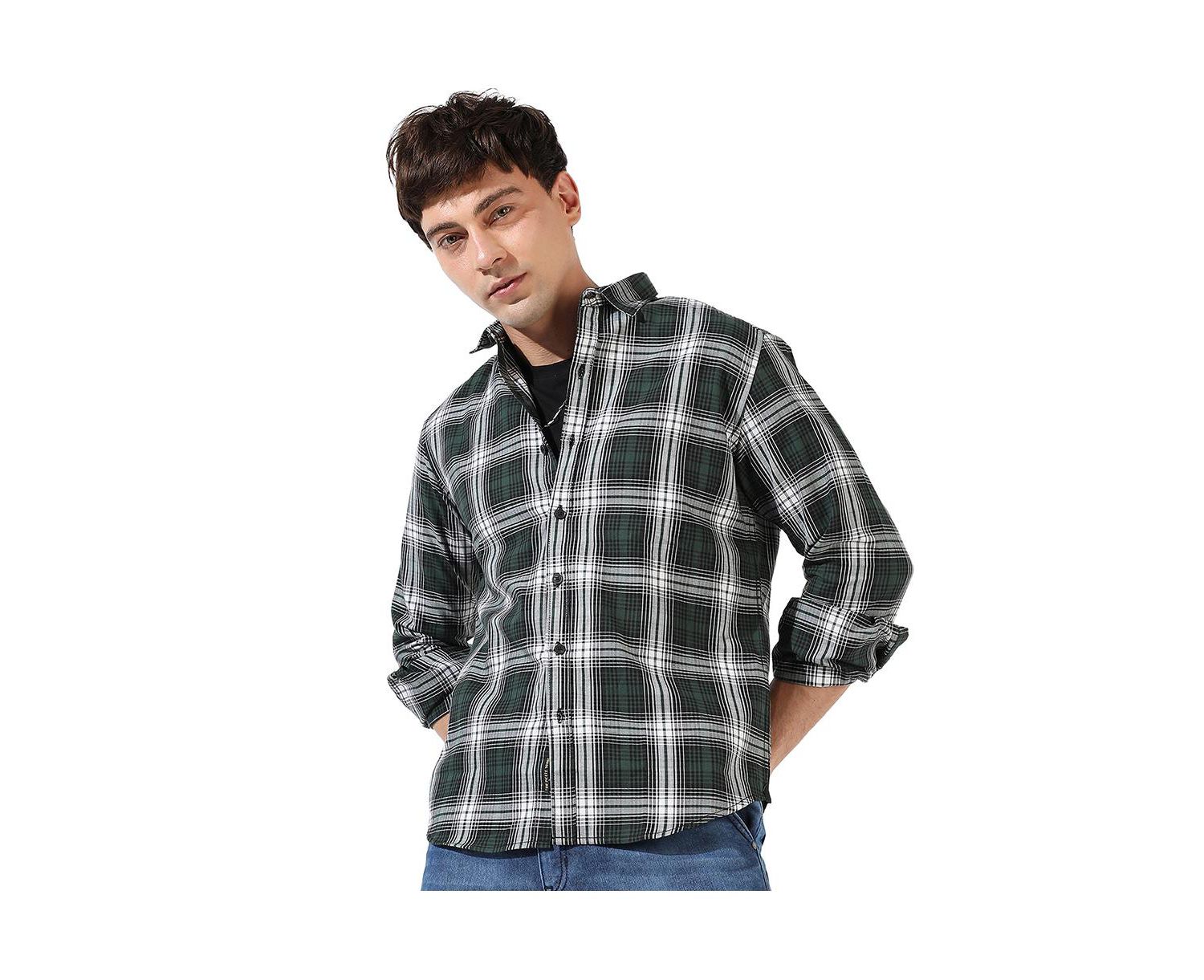 Men's Green Checkered Regular Fit Casual Shirt
