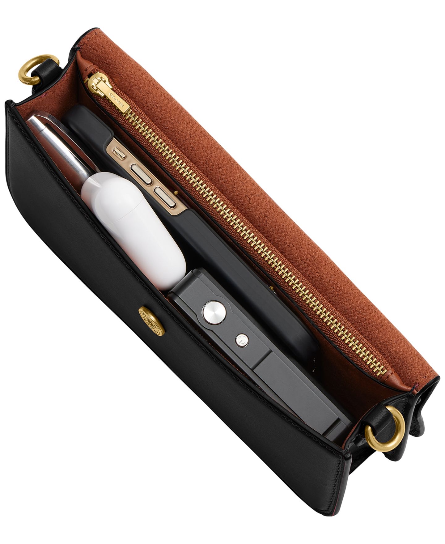 Женская сумка Coach Elora Small Leather Top Handle Shoulder, цвет: Латунный / Чёрный — фото 6
