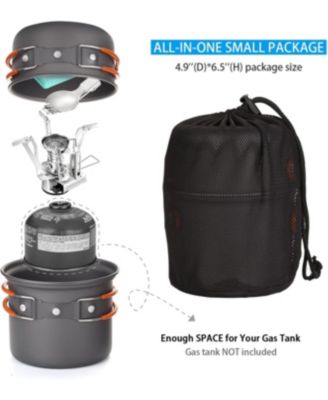 6pcs Camping Cookware Mess Kit with Lightweight Pot, Stove, Spork and Carry Mesh Bag, Great for Backpacking Outdoor Camping Hiking and Picnic