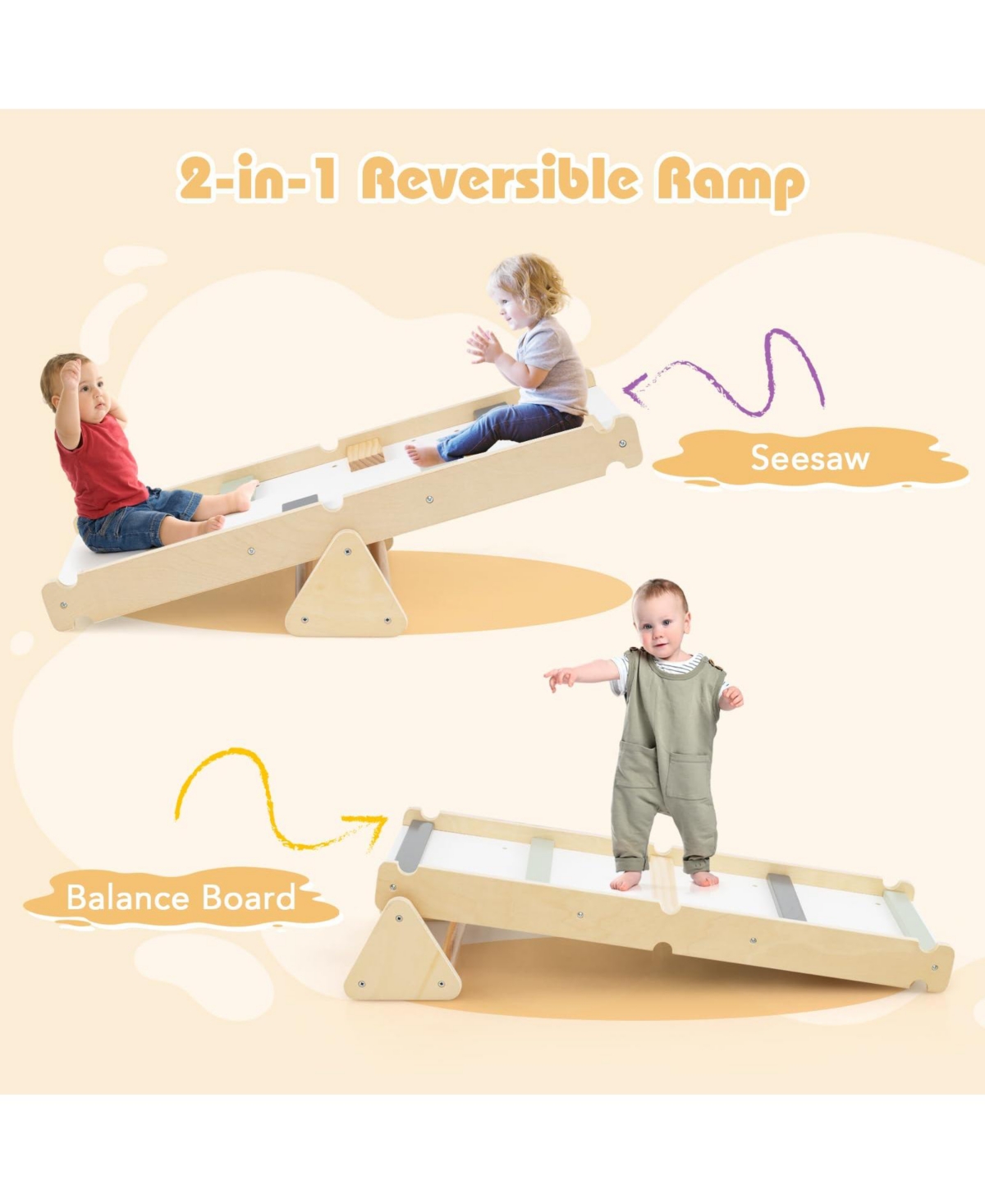 Mecale 3-in-1 Pikler Triangle Climbing Set Kids Foldable Montessori Toys with Ramp