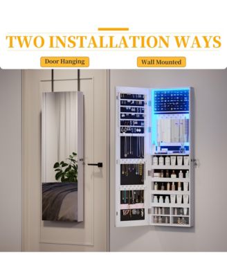 Wall/Door Mounted LED Jewelry Storage Mirror Cabinet