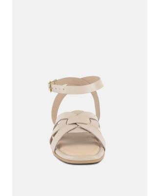 Womens ASHTON Beige Flat Ankle Strap Sandals