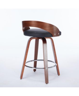 Set of 2 Swivel Wood Bar Stools with Low Back and Cushioned Seat