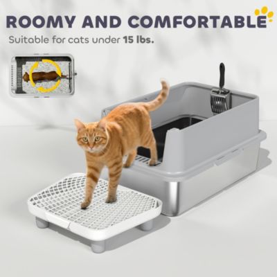XL Stainless Steel Cat Litter Box High Sided Include Scoop & Pad