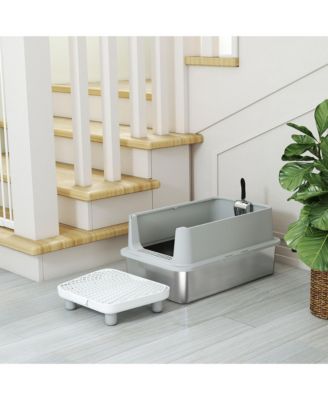 XL Stainless Steel Cat Litter Box High Sided Include Scoop & Pad