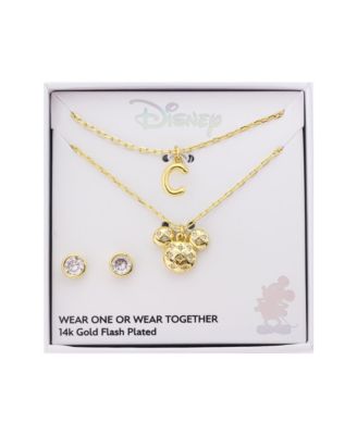 Mickey Mouse Cubic Zirconia Initial Pendant Necklace and Earring Set