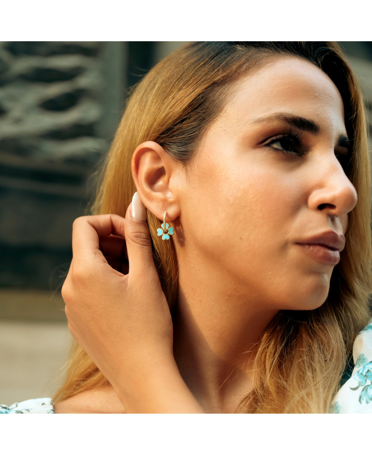 Spero London Sterling Silver Enamel Clover Earrings - Turquoise