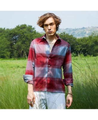Men's Venetian Red & Coin Grey Vignette-Checkered Oversized Shirt
