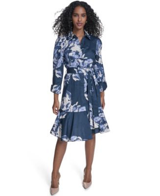 calvin klein women's long sleeve dress Calvin Klein Women's Long Sleeve V-Neck Floral Print Fit and Flare Dress
