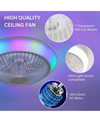 15-inch Modern 7-Blade RGB Colorful Ceiling Fan Light with Six Speed Remote Control and Forward Reverse Function