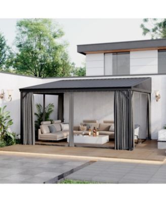 12x14 FT Aluminum Frame Sloped Galvanized Steel Roof Curtains & Netting Wall Mounted Gazebo Umbrellas & Awnings