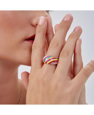 Enamel Rainbow Stripe Chunky Sterling Silver Ring