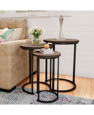 Round Modern 3-Pc. Wood Nesting Table Set