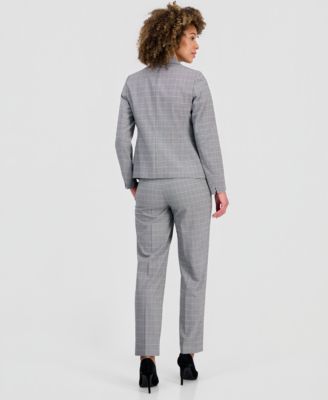 Women's Plaid Two-Button Blazer & Plaid Slim-Leg Pants