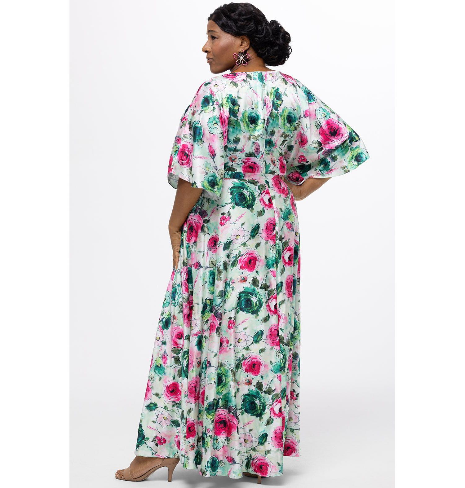 Women's Flowy Floral V-Neck Gown