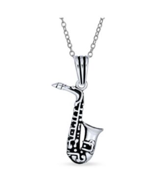 Music-Inspired Saxophone Pendant Necklace & Treble Clef Stud Earrings Set Sterling Silver