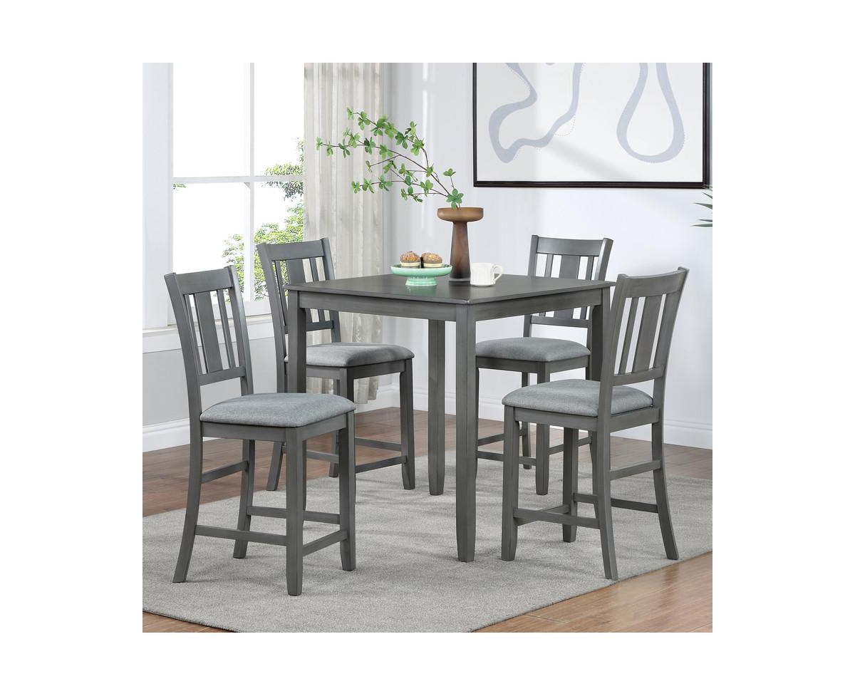 sumyeg 5-Piece Grey Counter Height Kitchen Dining Set with Square Wood Table and 4 Upholstered Chairs