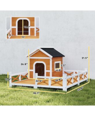 Outdoor Dog House, Wooden Dog House with Large Porch