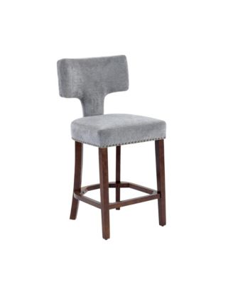 Set of 2 Mid-Century Counter Stools with Curved Back and Upholstered Seat