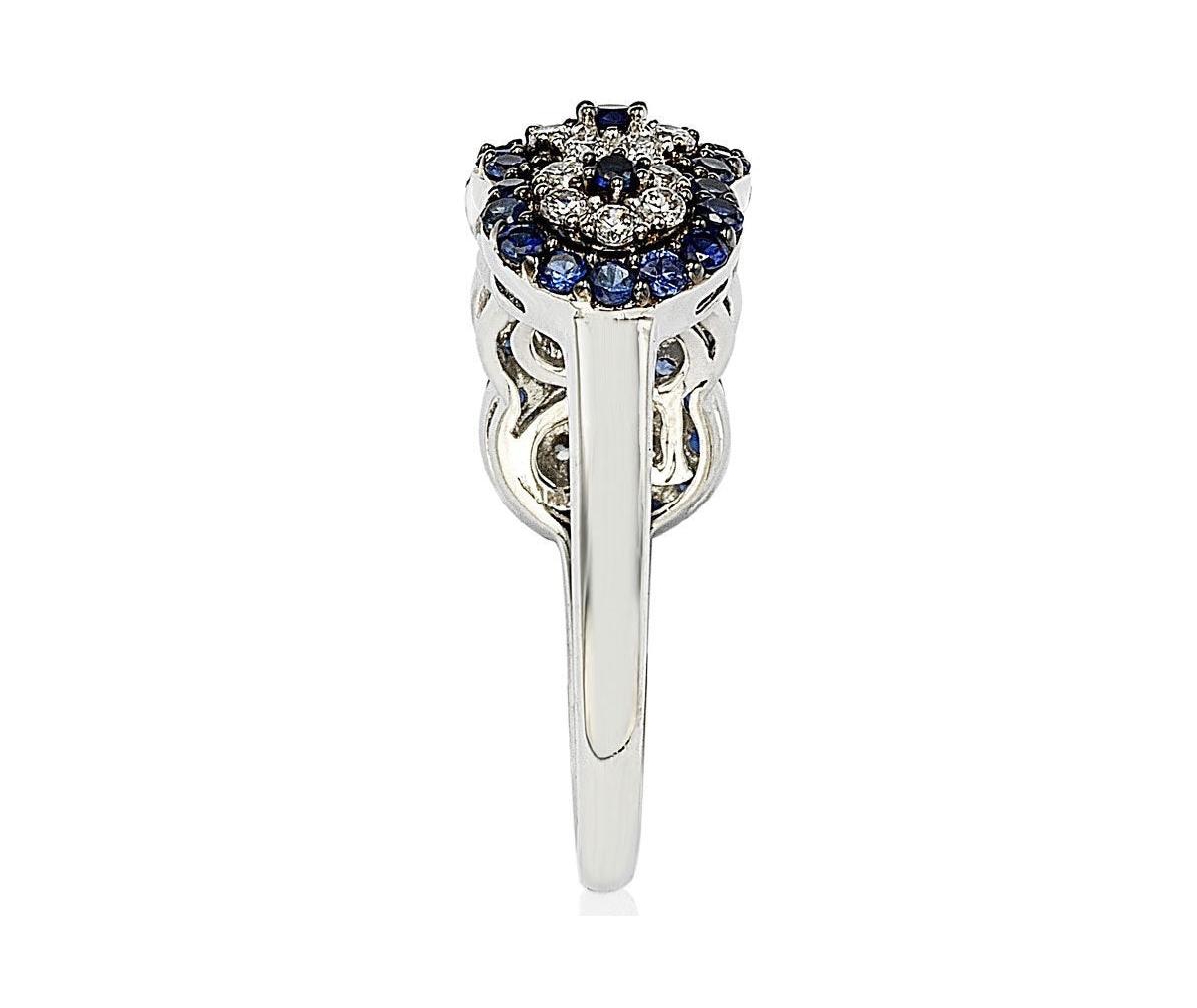 Suzy Levian Sterling Silver Sapphire 5 Stone Halo Anniversary Band Ring