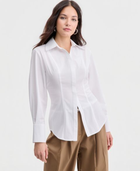 Женская рубашка Bar III Sculpted Button-Up, цвет: Яркий белый
