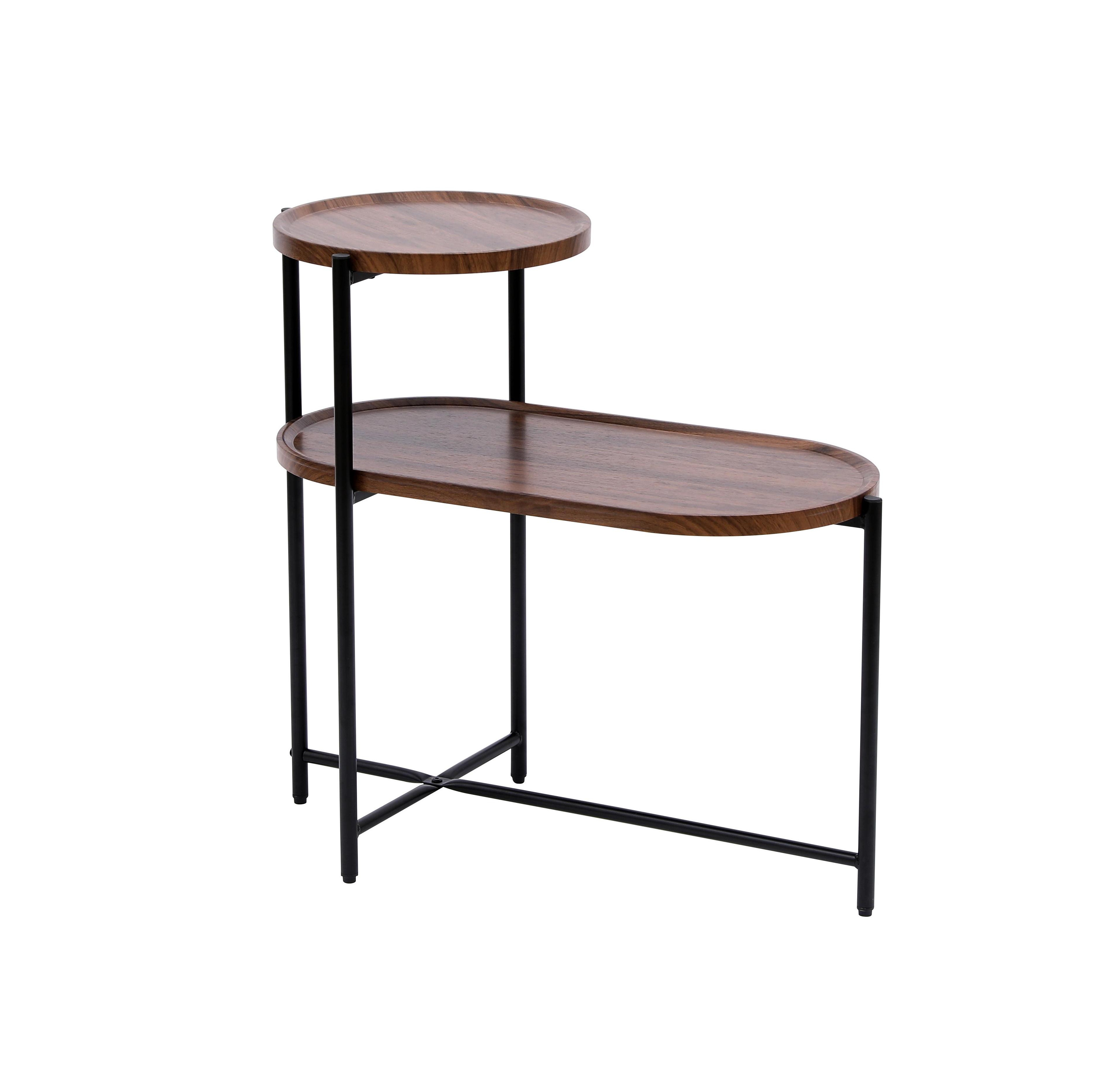 sumyeg Modern 2-Tier Wood Side Table with Storage Shelf in Walnut Brown