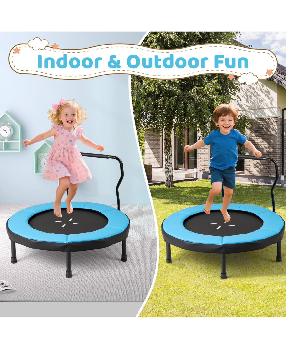 Gymax 40'' Trampoline for Kids Indoor/Outdoor Fitness w/ Foam Handlebar