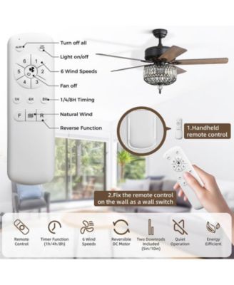 52-inch Modern Country-Style Black 5-Blade Flush Mount with Black Trim,and Equipped with Remote Control and Timer Functions