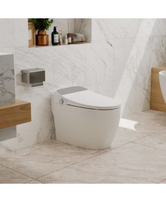 Heated Smart Bathroom Fixture Seat With Soft-Close Cover, Night Light, Foot Sensor Flush, Power Outage Flush