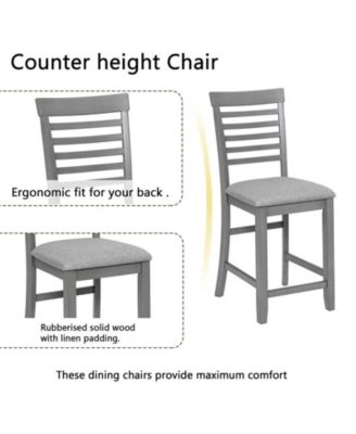 5-Piece Grey Counter Height Kitchen Dining Set with Square Wood Table and 4 Upholstered Chairs