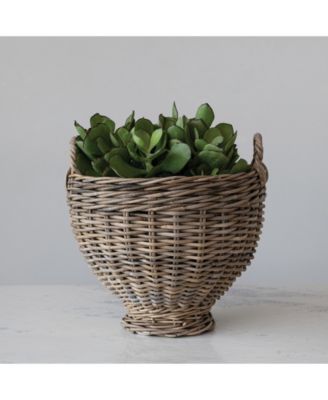 Storied Home Round Woven Rattan Footed Basket Storage