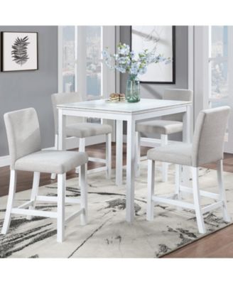 5-Piece Counter Height Dining Set with Crystal Accent Square Wood Table and 4 Upholstered Chairs