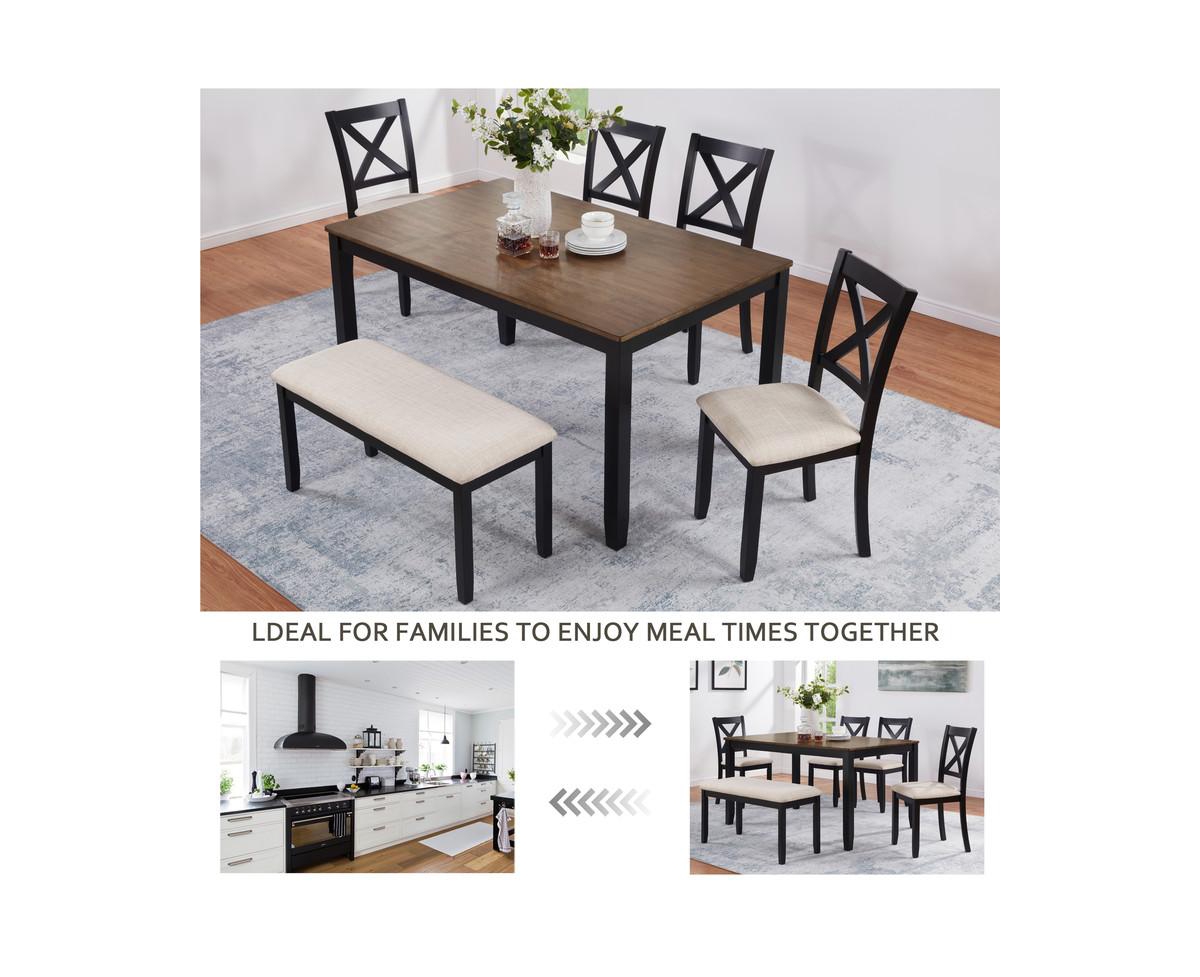 Casainc 6-Piece Classic Farmhouse Wood Dining Set with Table and Bench