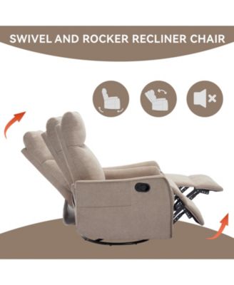 Heat Massage Manual Recliner Chair with Rocker and Swivel in Fabric for Living Room