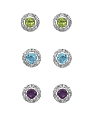 3-Pc. Multi-Stone Stud Earrings Set (2.60 ct. t.w.) in Sterling Silver