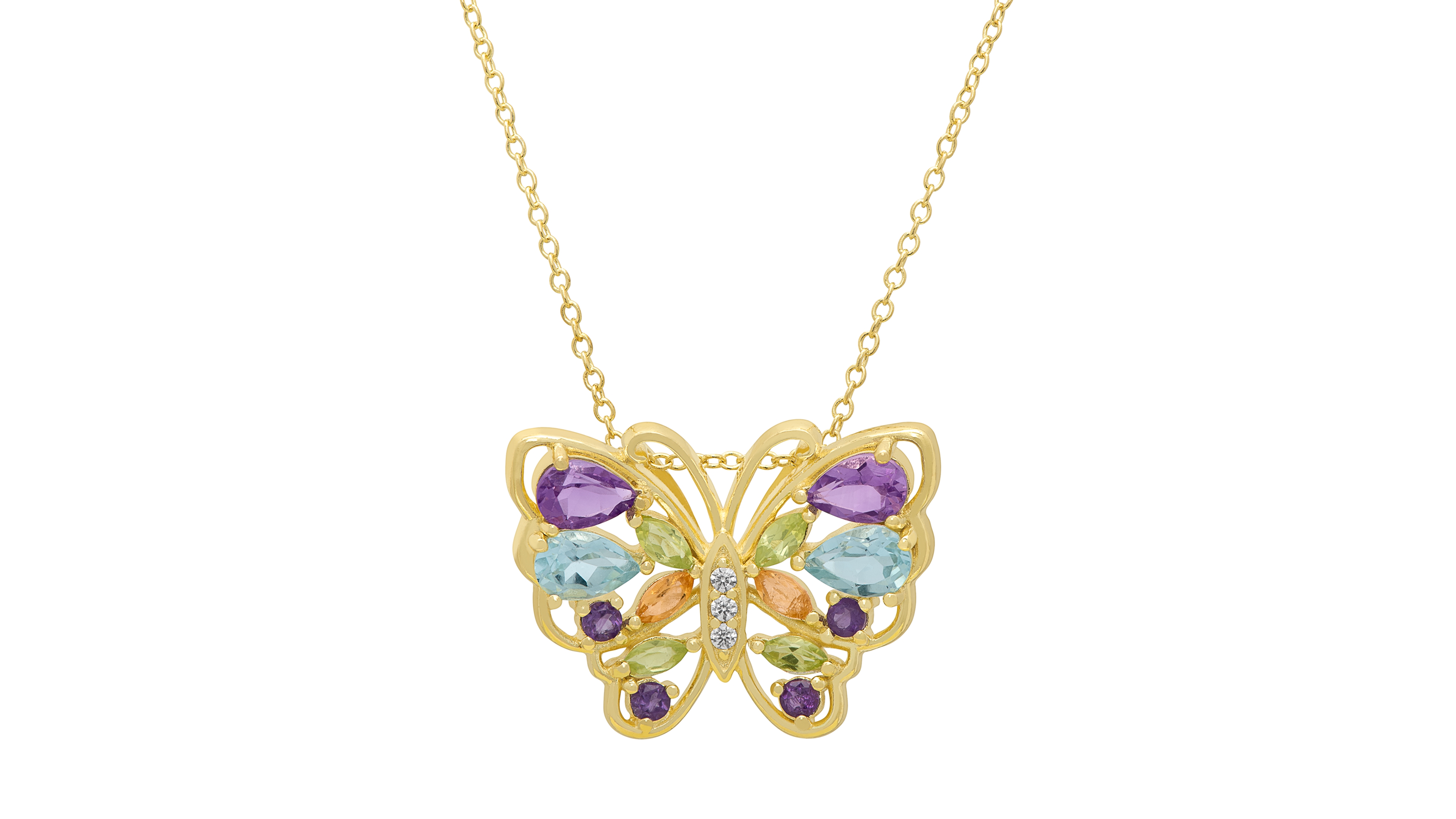 Macy's Multi-Stone (2.62 ct. t.w.) Pendant Necklace in Yellow Gold Plated Sterling Silver