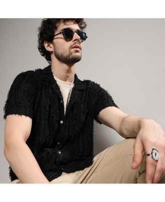 Men's Jet Black Fleece Striped Shirt